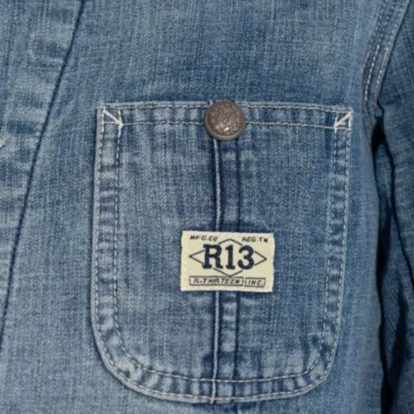 NWT R13 Corduroy Collar Cropped Denim Chore Jacket Calli Blue Retro - Picture 12 of 12